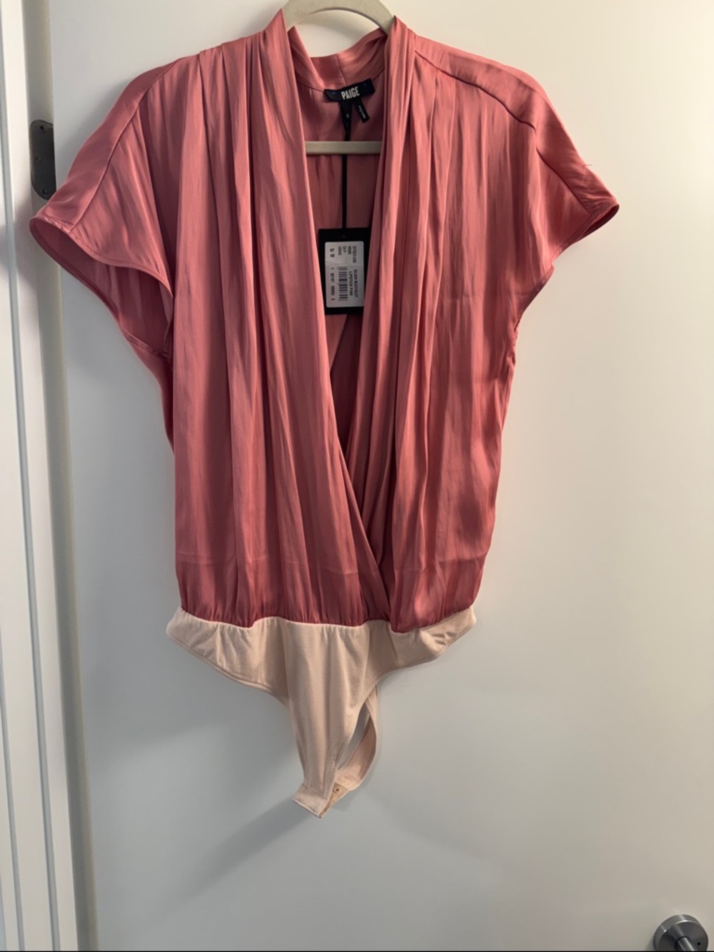 PAIGE Rose and Blush Wrap-Front Silk  Bodysuit Sz M